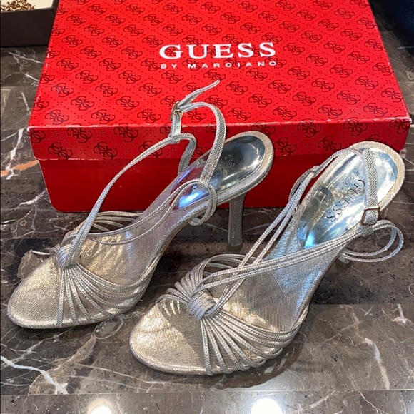 Guess Open Toe Heels Silver/Gold Sparkle 7.5M - Picture 4 of 8
